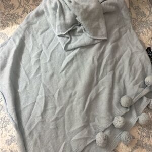 shit that i knit blue pom pom turtleneck poncho